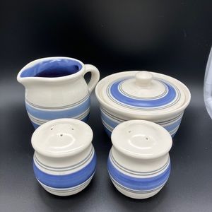 Pfaltzgraff Stoneware Key Largo Sugar, Creamer, and Salt & Pepper Shakers